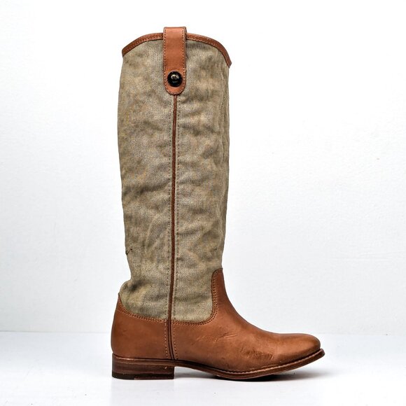 Frye Women Melissa Button Canvas Leather Brown Riding Equestrian Knee Boots sz 6 - Picture 4 of 7